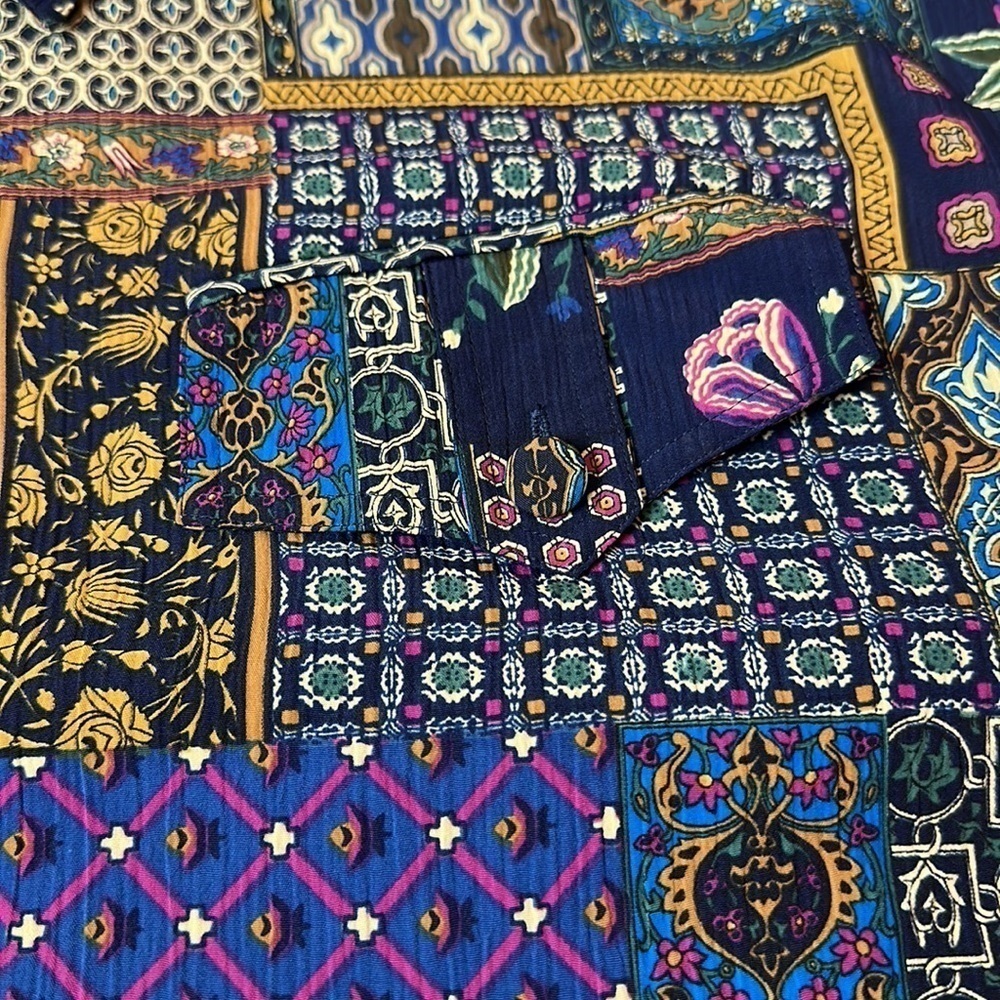 Patchwork Tapestry Boho Blouse | Hidden Button Front · 90s Art-to-Wear - Picture 9 of 11